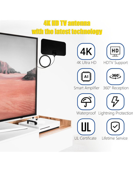 Antena de TV 4K HD Merryan Amplificada Interior 360 Antena de TV 4K HD Merryan Amplificada Interior 360