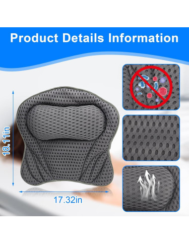 Almohada de Baño VINGVO Ergonomica con Ventosas Antideslizantes
