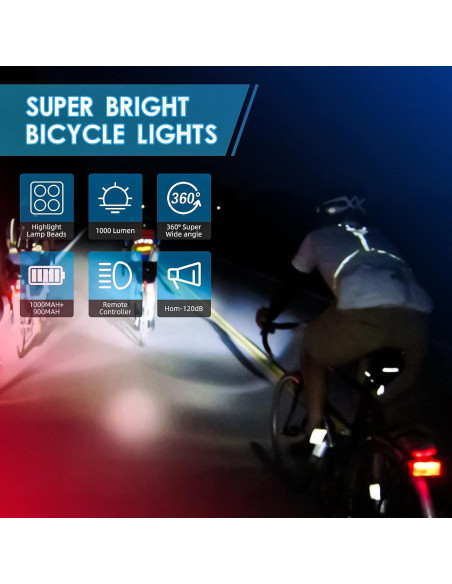 Juego de Luces para Bicicleta YumSur, 1000 Lúmenes, Recargable USB Juego de Luces para Bicicleta YumSur, 1000 Lúmenes, Recargable USB