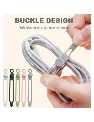 Bridas de Silicona HISKI 10 Pcs Verde Reutilizables para Cables