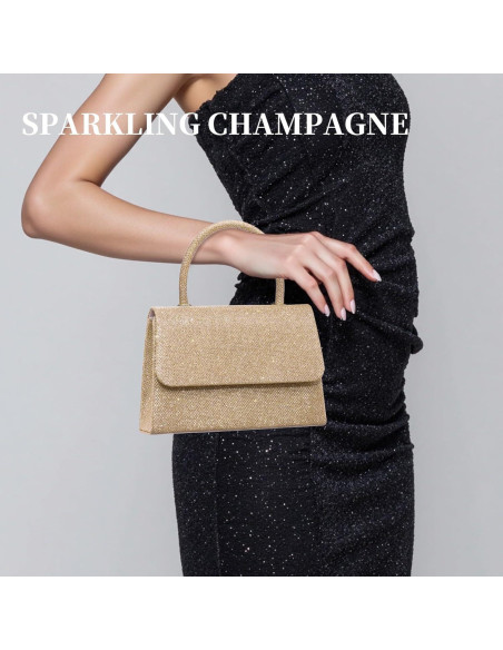 Bolso de Noche Larcenciel Champagne con Asa y Cadena 20x5.5cm Bolso de Noche Larcenciel Champagne con Asa y Cadena 20x5.5cm