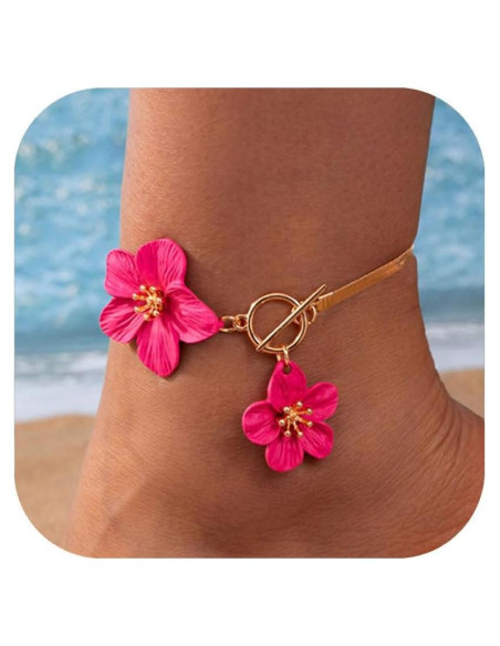 Tobillera Floral Rosa para Mujeres - Joyería de Verano Elegante Tobillera Floral Rosa para Mujeres - Joyería de Verano Elegante