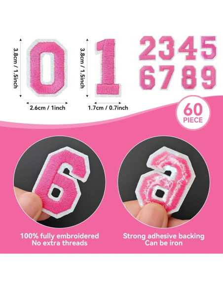 Parches de Números Rosa J.CARP 60 Pcs para Planchar o Coser Parches de Números Rosa J.CARP 60 Pcs para Planchar o Coser