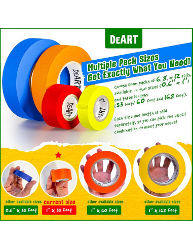 Cinta de enmascarar de colores DEART 10 m x 2.54 cm 8 unidades