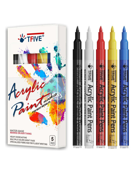 Marcadores de Pintura Acrílica TFIVE - 5 Colores 0.7mm Punta Fina Marcadores de Pintura Acrílica TFIVE - 5 Colores 0.7mm Punta Fina