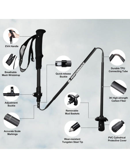 Bastón de Trekking PELLIOt de Fibra de Carbono 3K Plegable 124.46 cm Bastón de Trekking PELLIOt de Fibra de Carbono 3K Plegable 124.46 cm