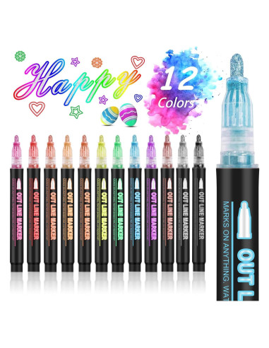 Marcadores Metálicos Hoxida 12 Colores Doble Línea 2mm