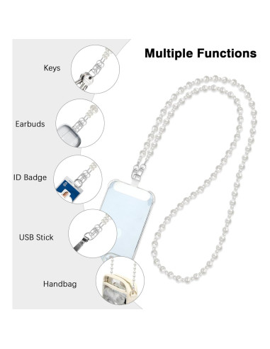 Lanyard de Perlas MoKo para Teléfono Universal 120 cm Blanco
