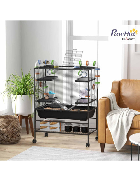 Jaula Grande para Hámster PawHut 82x46x109 cm con Rueda y Tubos Jaula Grande para Hámster PawHut 82x46x109 cm con Rueda y Tubos