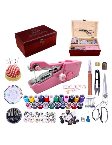 Máquina de Coser de Mano BRIGHTLYLIT Mini con Caja de Madera