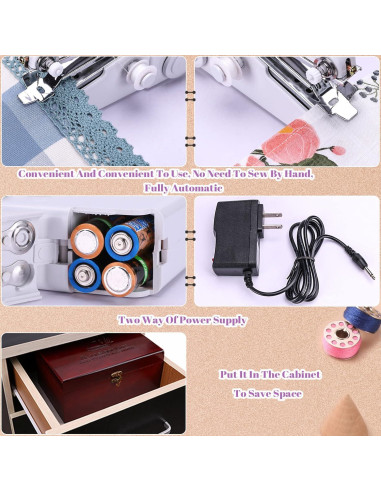 Máquina de Coser de Mano BRIGHTLYLIT Mini con Caja de Madera