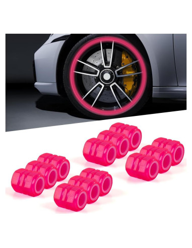 12 Tapones de Válvula de Neumático Sandfren Rosa Luminiscente