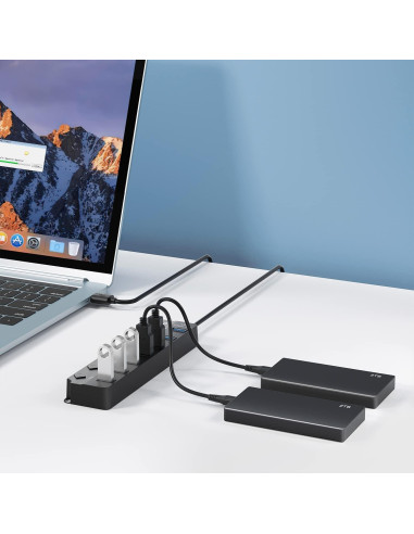 Hub USB 3.0 ONFINIO 7 Puertos con Interruptores y Luz Azul