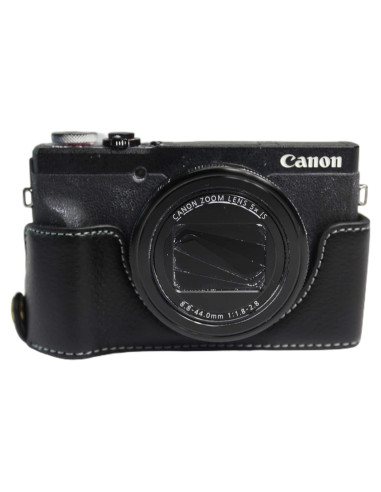 Funda de Cuero Real BolinUS para Canon G5 X Mark II - Negro