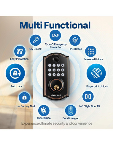 Cerradura Inteligente VIVOHOME Biométrica con Huella Digital