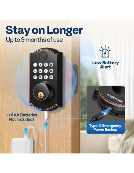 Cerradura Inteligente VIVOHOME Biométrica con Huella Digital Cerradura Inteligente VIVOHOME Biométrica con Huella Digital