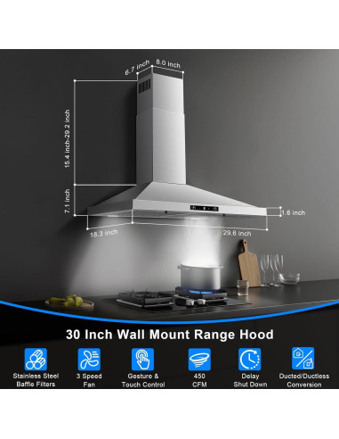 Campana Extractora de Pared Zomagas 30" Acero Inoxidable 450CFM