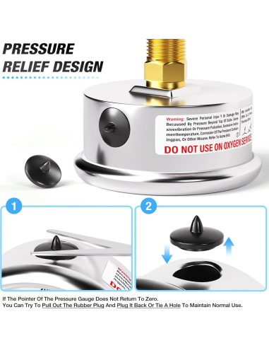 Manómetro de Vacío MEANLIN 1/8" NPT 2.5" Acero Inoxidable