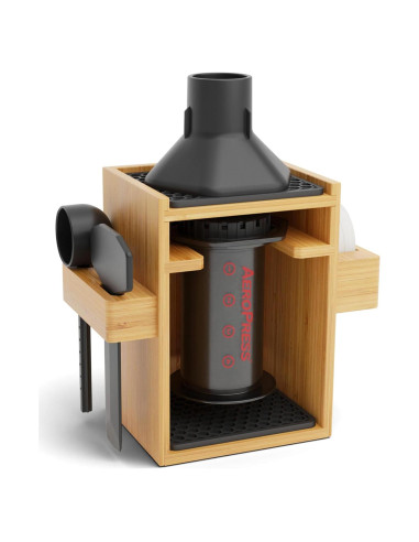 Soporte Organizador AeroPress HEXNUB - Caddy de Bambú 21.8x19.8cm