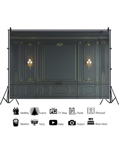 Fondo de Fotografía Vinilo Haoyiyi 250x180cm Barroco Negro