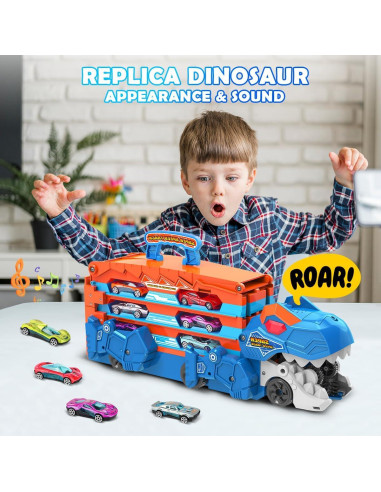 Juguete de Camión de Dinosaurio VATOS con 8 Coches - Pista Plegable