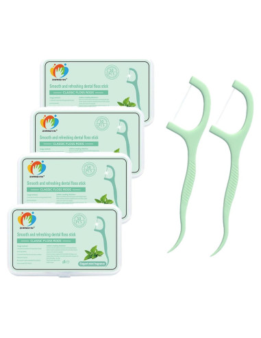 200 Palillos de Hilo Dental Marirao Menta con Estuches de Viaje
