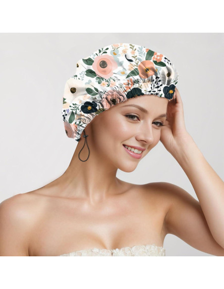 Gorro de Ducha Reutilizable Deokke Doble Capa Ajustable Floral Gorro de Ducha Reutilizable Deokke Doble Capa Ajustable Floral