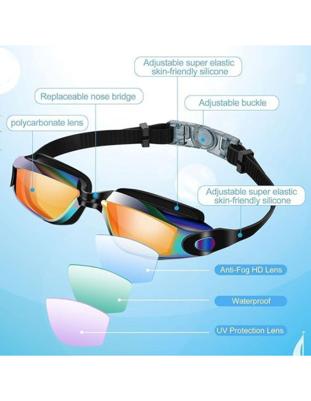 Gafas de natación antiempañante UV Silicona Unisex 2 pares Gafas de natación antiempañante UV Silicona Unisex 2 pares