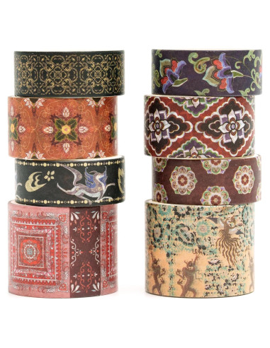 Juego de 8 Rollos de Cinta Washi Retro Vintage 30mm 20mm 15mm