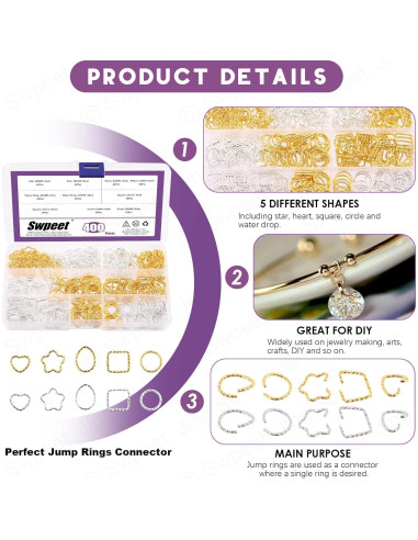 Kit 400 Anillos de Salto Abierto Swpeet 5 Formas 12-18mm