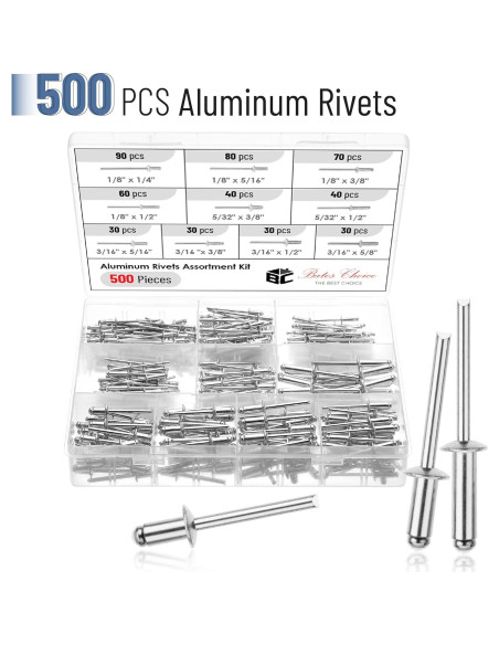 Kit de Remaches Pop Bates 500 Pcs Aluminio 3.2-4.8 mm