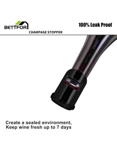 Tapones para Champagne Acero Inoxidable y Silicona 1 Paquete Negro