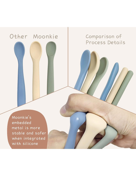 Juego de Cucharas de Silicona Moonkie para Bebés 4 Piezas Juego de Cucharas de Silicona Moonkie para Bebés 4 Piezas