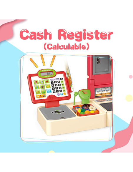 Registradora de Juguete RedCrab para Niños con Escáner y Dinero Registradora de Juguete RedCrab para Niños con Escáner y Dinero