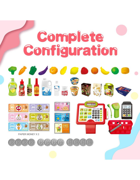 Registradora de Juguete RedCrab para Niños con Escáner y Dinero Registradora de Juguete RedCrab para Niños con Escáner y Dinero