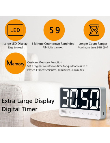 Temporizador Digital de Cocina MOSTRUST 7.1" LED Recargable