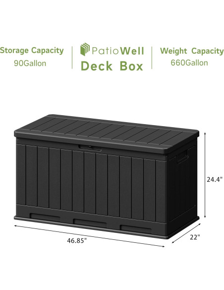 Caja de Almacenamiento Patiowell 90 Galones Impermeable Negra Caja de Almacenamiento Patiowell 90 Galones Impermeable Negra