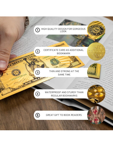 5 Marcadores de Libros de Billete de Un Millón Oro Vital Goods