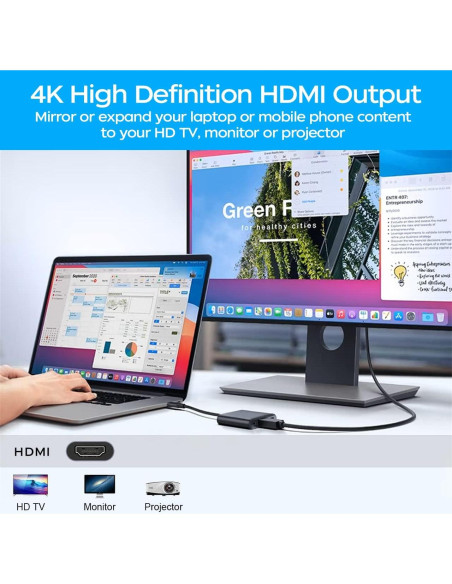 Adaptador USB C a HDMI 4K QINGLER con Carga Rápida 87W Adaptador USB C a HDMI 4K QINGLER con Carga Rápida 87W
