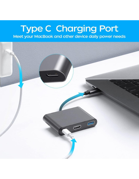 Adaptador USB C a HDMI 4K QINGLER con Carga Rápida 87W Adaptador USB C a HDMI 4K QINGLER con Carga Rápida 87W
