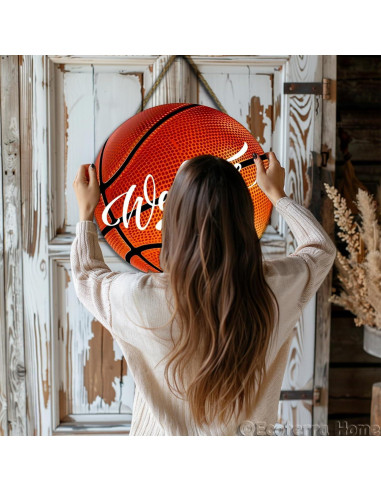 Cartel de Bienvenida Redondo de Madera Baloncesto 30.48cm