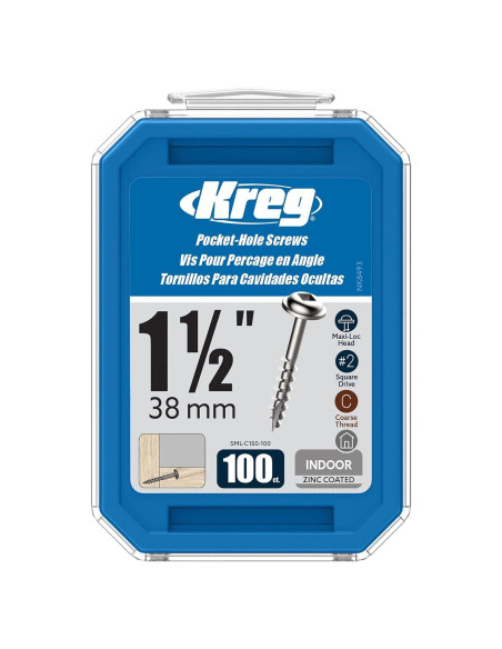 Tornillos de bolsillo Kreg SML-C150-100 Zinc 1.5" (100 unidades) Tornillos de bolsillo Kreg SML-C150-100 Zinc 1.5" (100 unidades)