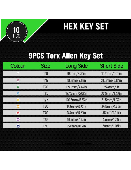 Juego de Llaves Allen Torx SAKSIAPRO 10 Piezas con Mango en T Juego de Llaves Allen Torx SAKSIAPRO 10 Piezas con Mango en T