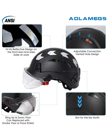 Casco de seguridad Aolamegs fibra de carbono negro con visera Casco de seguridad Aolamegs fibra de carbono negro con visera