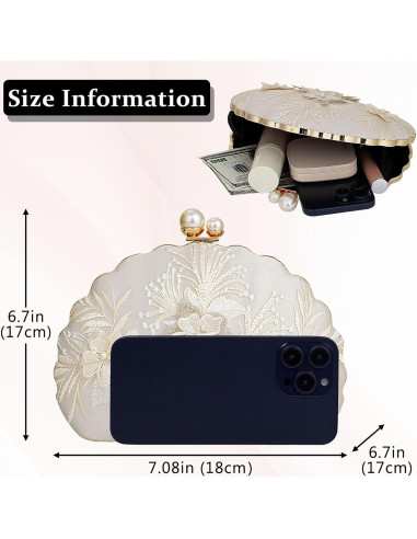 Bolso de Mano de Noche YYW para Mujeres Bordado Blanco Roto