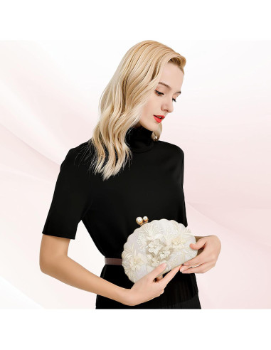 Bolso de Mano de Noche YYW para Mujeres Bordado Blanco Roto