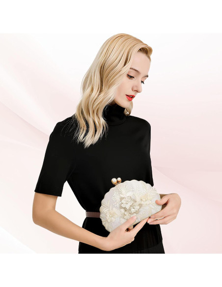 Bolso de Mano de Noche YYW para Mujeres Bordado Blanco Roto Bolso de Mano de Noche YYW para Mujeres Bordado Blanco Roto