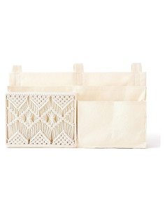 Organizador Colgante Mkono 7 Bolsillos Lona Marfil para Cama