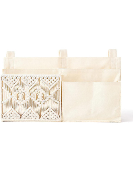Organizador Colgante Mkono 7 Bolsillos Lona Marfil para Cama Organizador Colgante Mkono 7 Bolsillos Lona Marfil para Cama