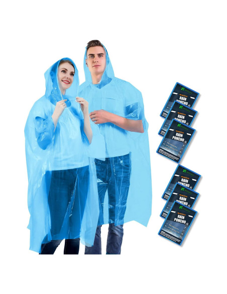 Ponchos de Lluvia Desechables SWOGAA 6 Paquete Adultos Azul Ponchos de Lluvia Desechables SWOGAA 6 Paquete Adultos Azul